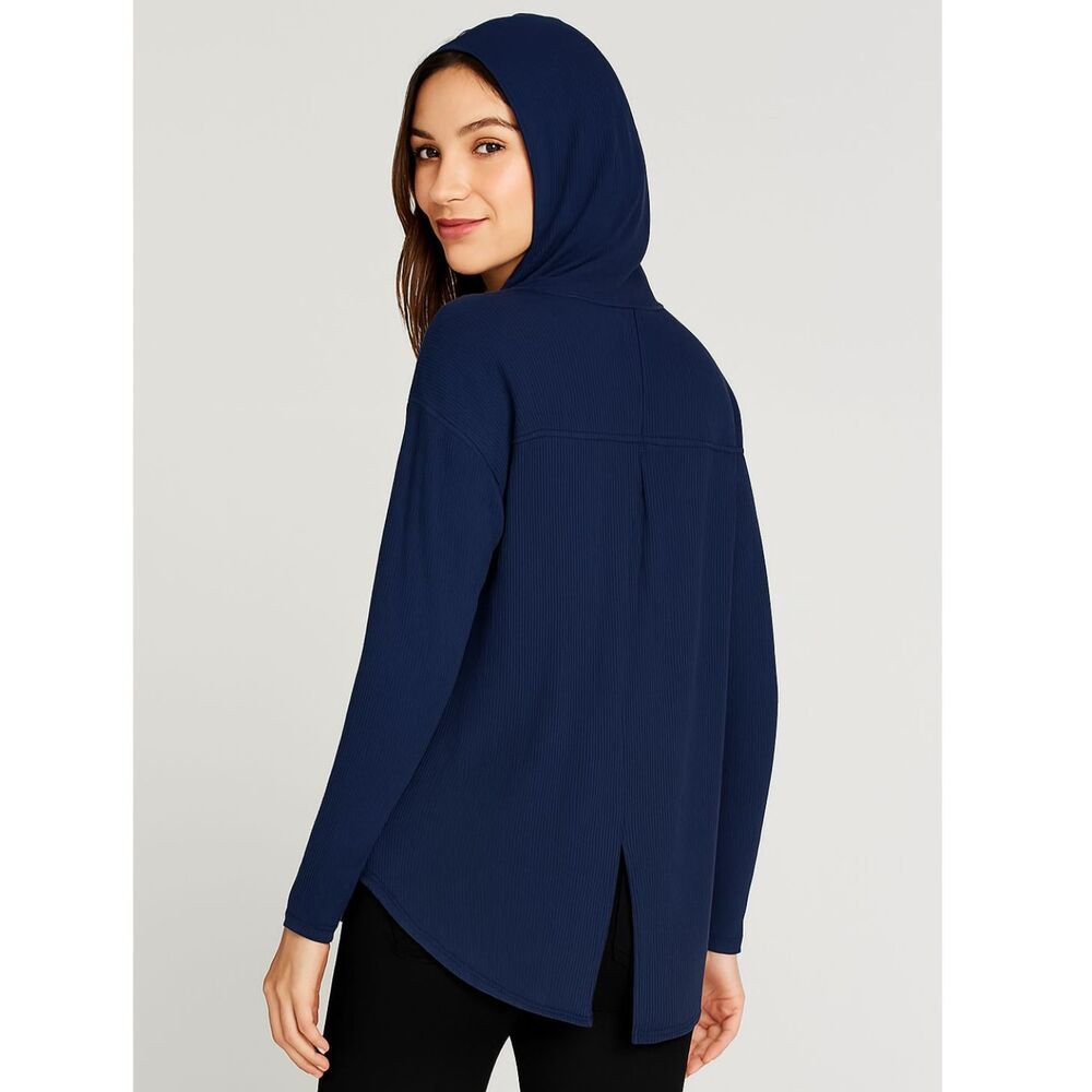 NWT Michael Lauren Navy Oversized Hoodie Ribbed Rayon Blend, Split Back Yoke, M